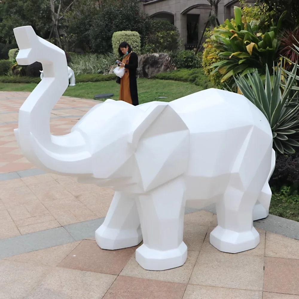 

Customized: Large FRP elephant sculpture, outdoor garden landscape, abstract geometric animal, doorway fortune ornaments