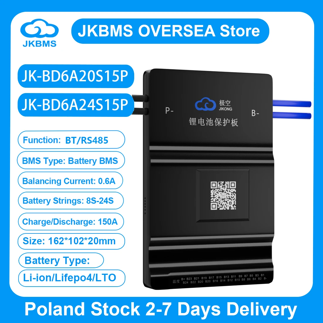 Image of JK BMS 8S 10S 12S 14S 16S 20S 24S Smart BMS V19 Version 0,6~2A 20V-100V 150A Active Balancer für LiFePo4 Li-Ion Lto Akku