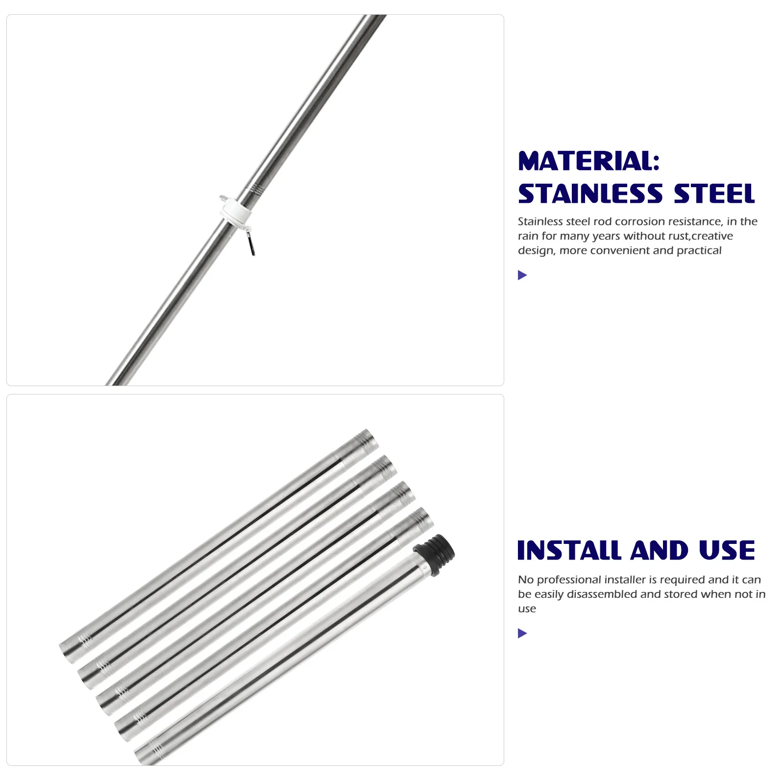 

6Pcs Rustproof Stainless Steel Flag Pole Kit Outdoor Flag Stand 1.8m for Yard Wall Commercial Banner Display