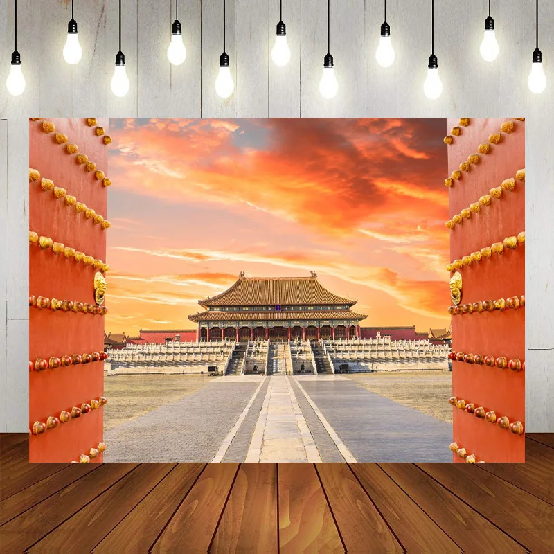 China The Great Wall The Forbidden City Vintage Brick Wall Chinese Family Photography Backdrop Background Banner Pagoda Decor