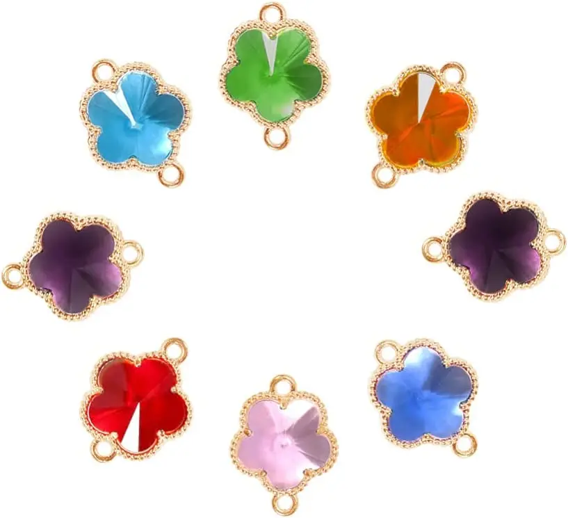 50 Pcs Glass Crystal Flower Charms 2-Holes Links Connectors with Alloy Open Back Bezel Findings for Jewelry Making