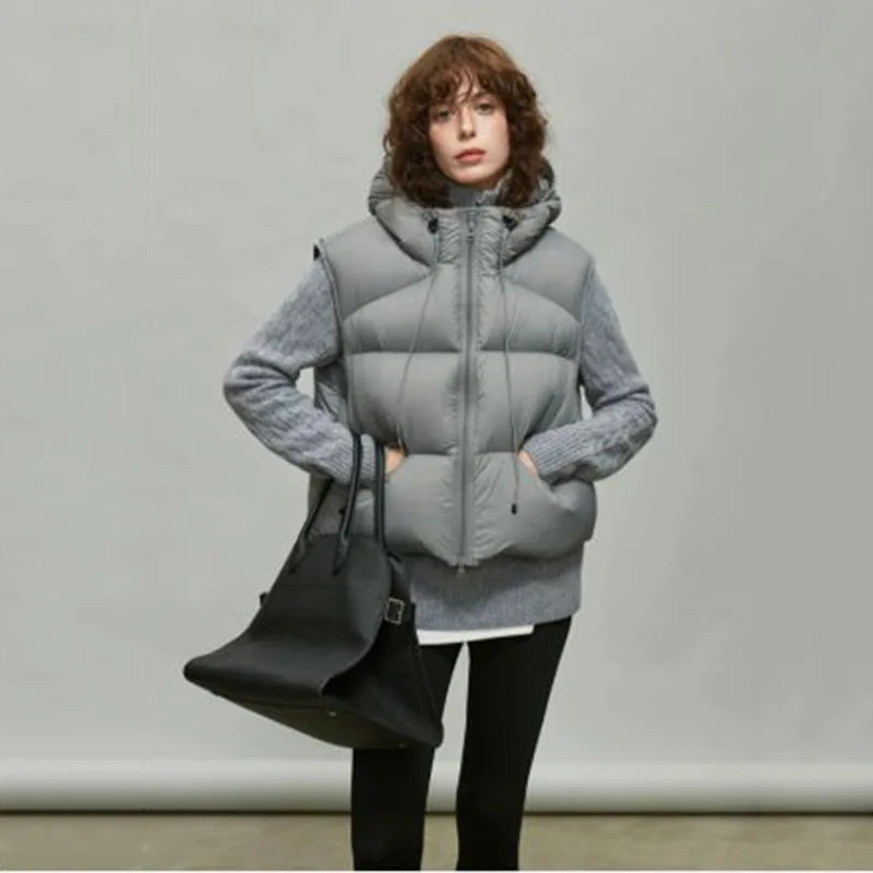Vrouwen Vest 2025, Nieuwe Herfst Winter Warme Capuchon Witte Ganzendons Leisure Vrouwen Donsvest Effen Kleur Vrouwen Donsjack H441