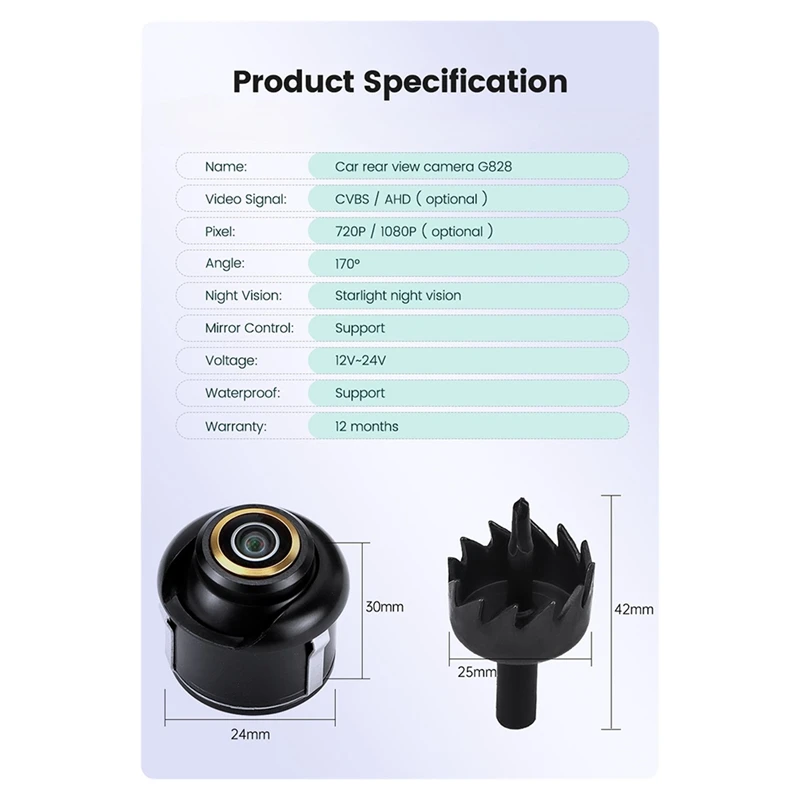 Achteruitrijcamera 170 ° 1920X1080P Voor Auto Ahd Cbvs 720P Metalen Body Lens Zwart Achteraanzicht Achteruitrijcamera Eenvoudig Te Installeren