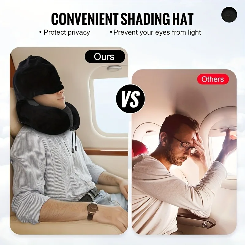 1pcs Outdoor Travel Car Pillow Memory Cotton Hooded U-shaped Pillow Removable Washable Neck Pillow