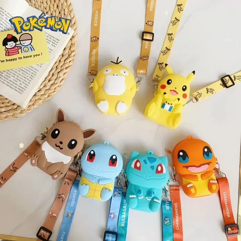 Pokemon Anime Pikachu Lovely Fashion Bag Princess Small Storage Silicone Purse Messenger Cartoon Figures Model Toys Kids Gift