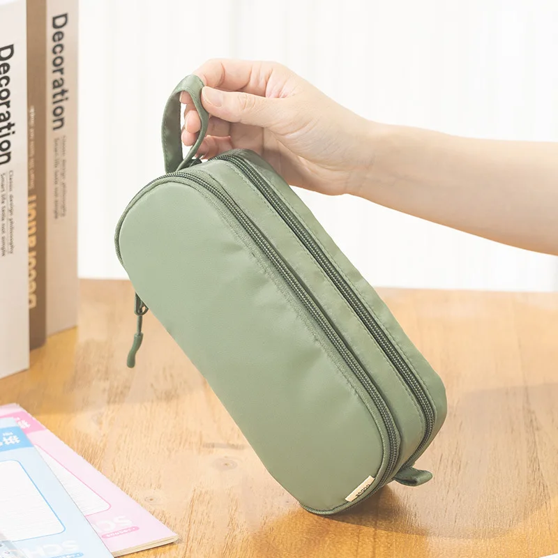 Portable Pencil Case Solid Color Multilayer Student Pen Bag Junior Students Stationery Prize Large Capacity Pencil Bag