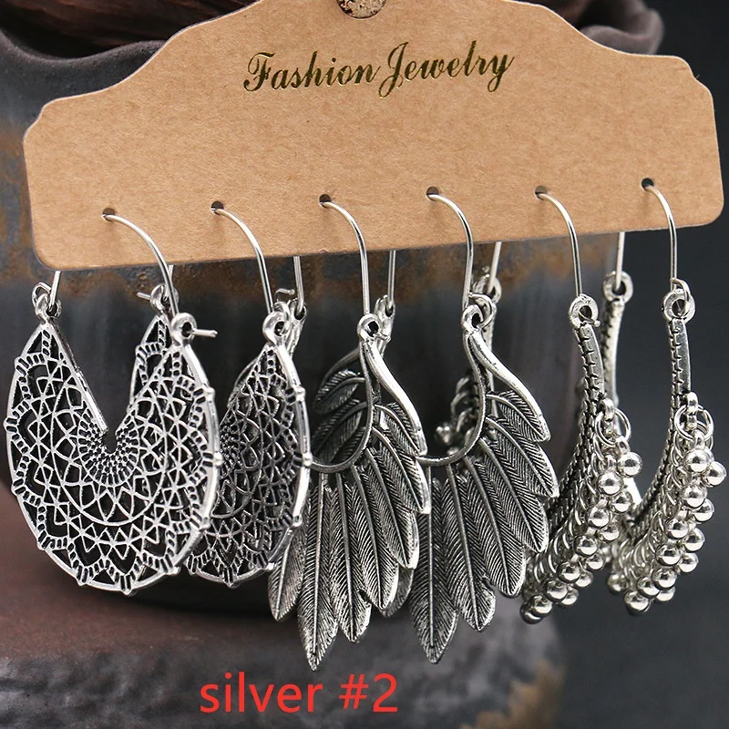 3Pairs Women's Fashion Jewelry Vintage Bohemian Ethnic Carved Dangle Earrings for Women Wedding Engagement Party Banquet Earring view 6