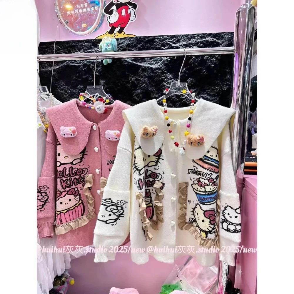 Pull en tricot polyvalent à col en forme de chat KT, tendance et doux, pour l'automne et l'hiver, pour une allure jeune et décontractée