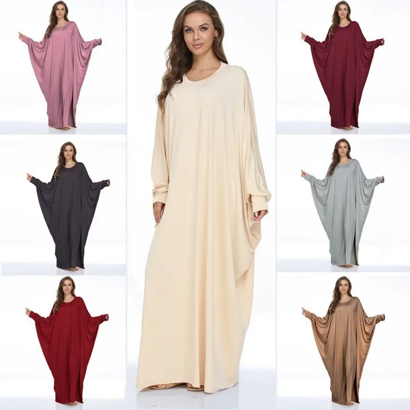 

Fashion Eid Muslim Dubai Abaya for Women Loose Maxi Dresses Ramadan Islamic Jilbabs O-neck Batwing Sleeve Robe Casual Long Skirt