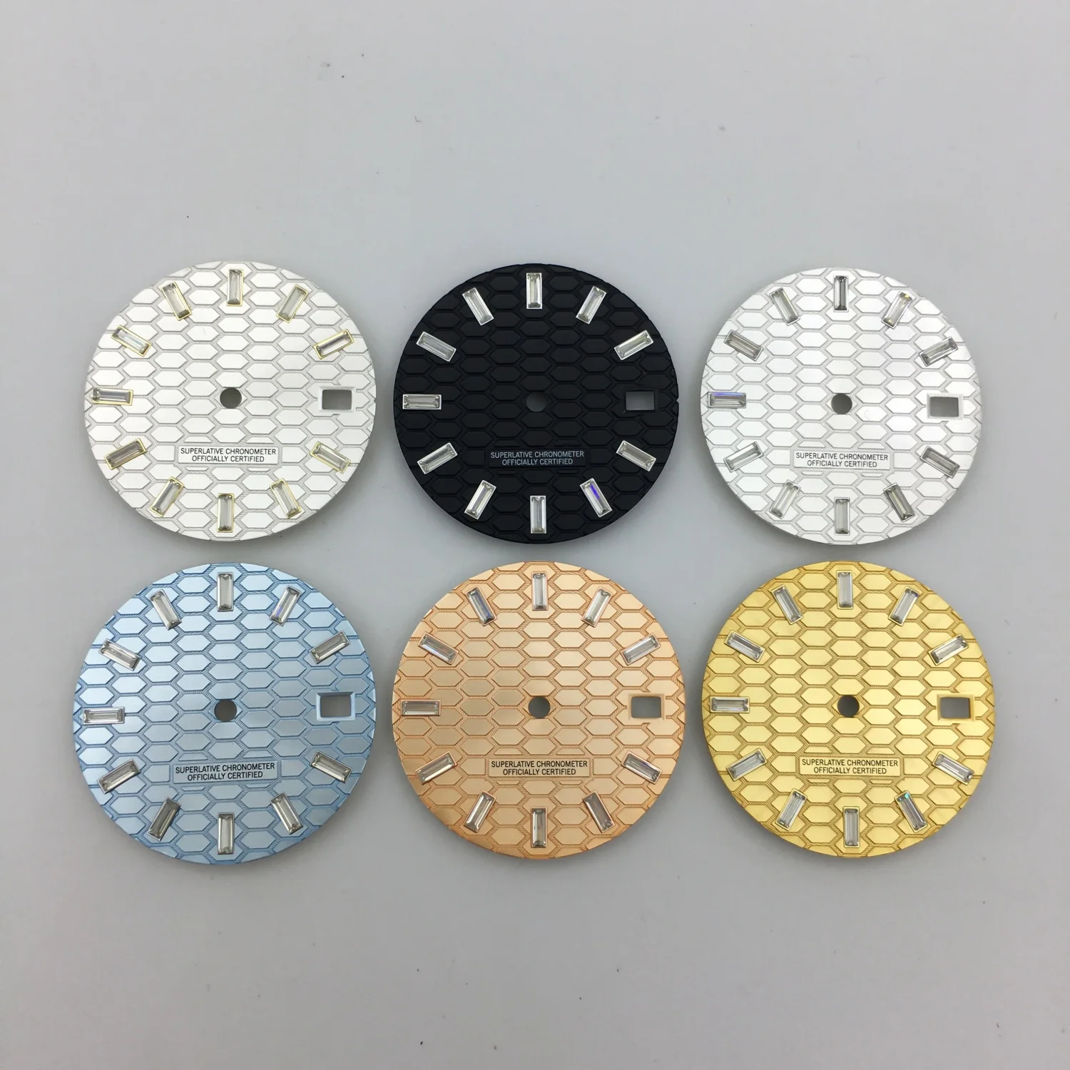 Mostrador de relógio com textura de favo de mel, 29mm, preto, prata, ouro rosa, índice de diamante, ajuste do movimento nh35 nh36