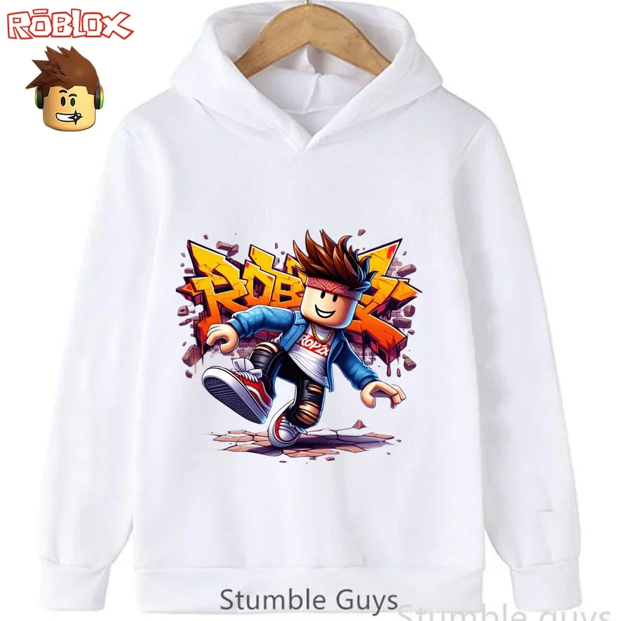 Sudadera con capucha de moda Roblox para niños, sudadera de otoño con estampado de personajes del juego en 3D, ropa cálida para niños y niñas