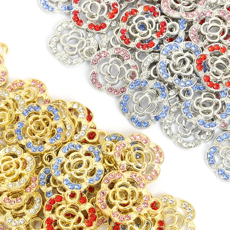 10 pezzi di cristallo rosa fiore fascino colorato strass pianta fiore pendenti collana orecchino fai da te gioielli da donna che fanno accessori