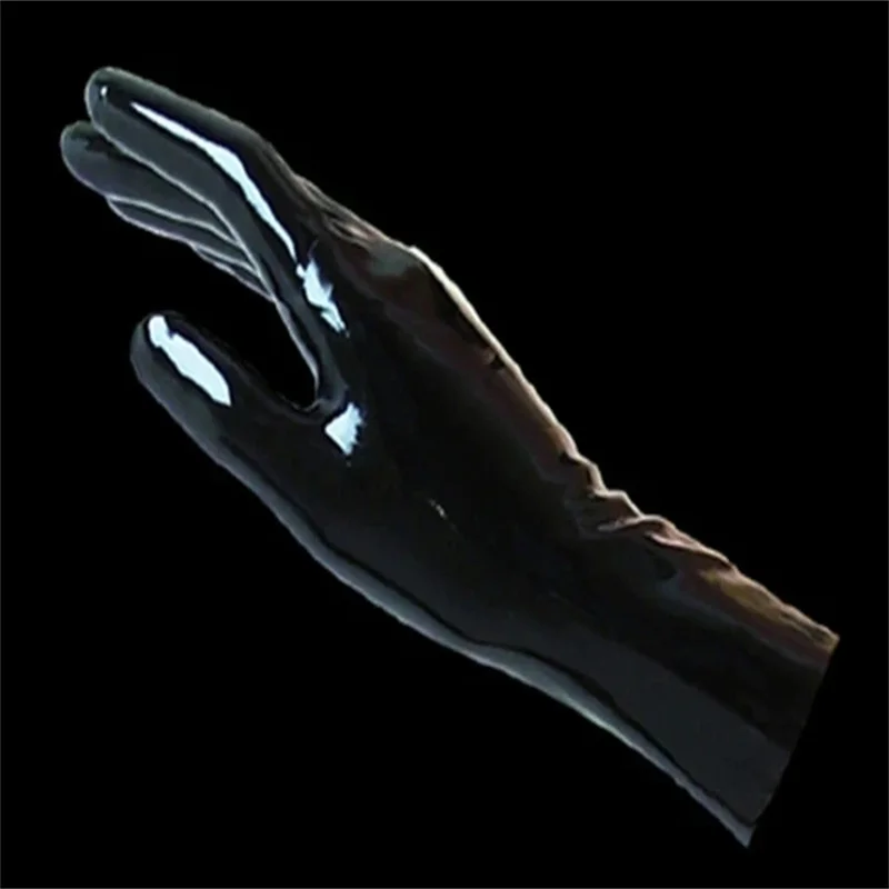 

Unisex Black Short Latex Gloves Mittens Fetish Slim Finger Wrist Length 5 Toe Seamless 3D