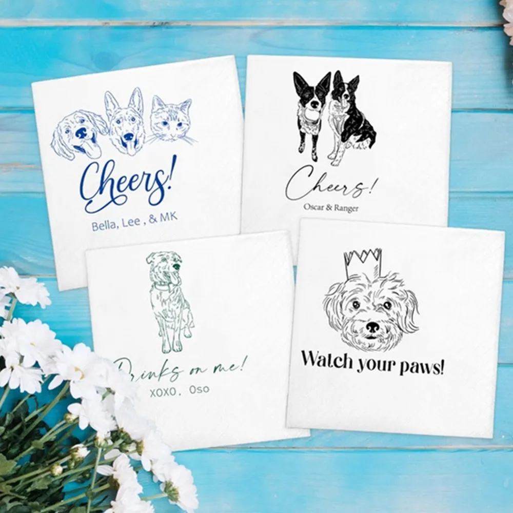 25pcs Custom Preview in Next Day!!! Dog napkins wedding，personalized cocktail napkins for your wedding，bridal shower napkin