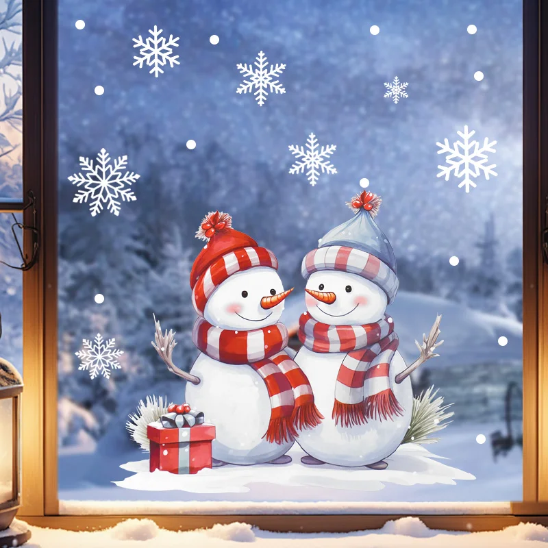 Cartoon-Schneemann, Weihnachts-Fensteraufkleber, Dekoration, 2025, Neujahr, Schneeflocke, Weihnachtsmann, Zuhause, Zimmer, Wand, Glas, statische Aufkleber, Geschenk