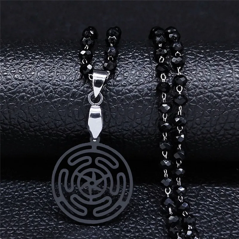 Hekate Wheel Stainless Steel Charm Necklace Women Strophalos Hecate Magic Symbol Logo Charm PIN colier femme Jewelry N1725S02