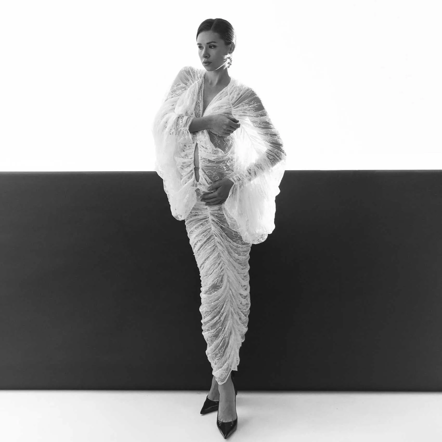 Robe de maternité en dentelle blanche féerique, pour séance photo, à volants transparents, Slim, pour femme enceinte, photographie, robes de réception-cadeau pour bébé, personnalisées