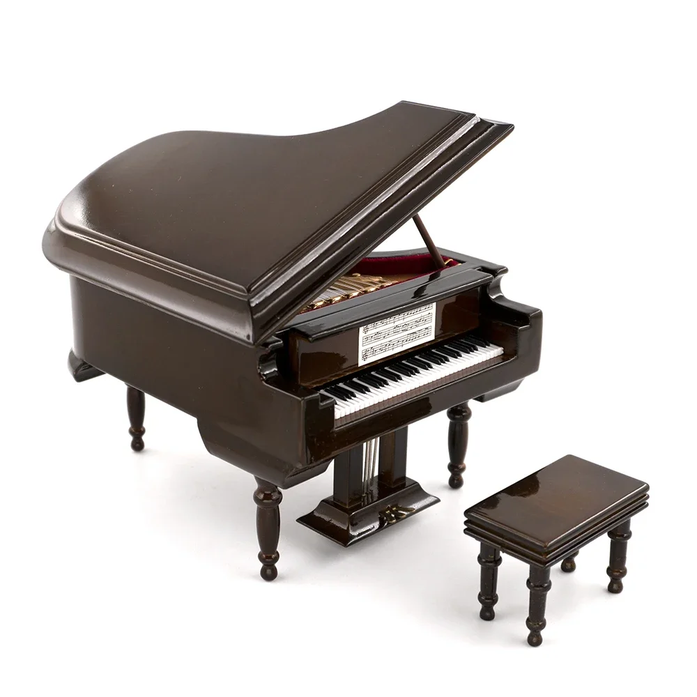 Miniature Wooden Grand Piano Model with Stool Mini Musical Instrument 1/12 Dollhouse 1/6  Figure Accessories Decoration
