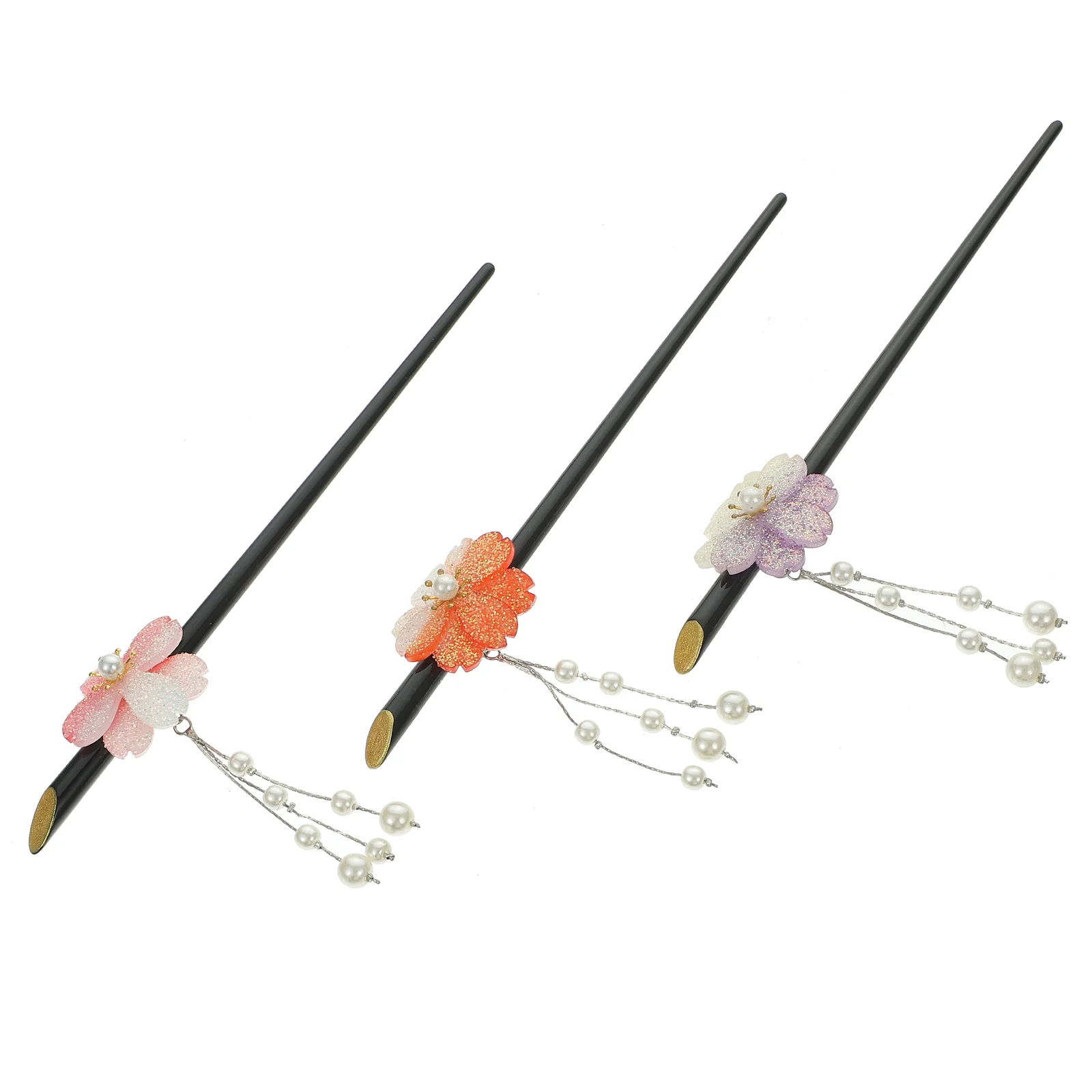 

3 Pcs Bun Japanese Hair Pin Chopsticks Barrettes for Women Clips Chinese Cherry Blossoms Fork