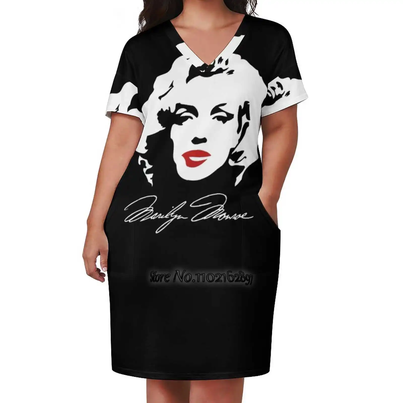 Queen Loose V-Neck Skirt Sexy Short Sleeve Skirt Loose A-Line Dress Light And Breathable Dress Marilyn Monroe Sexy Marilyn