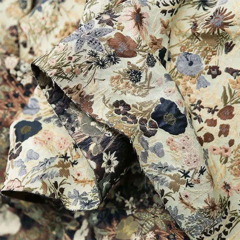3D Embossed Yarn Dyed Jacquard Fabric Retro Floral Print Dress Jacket Tops Sewing Designer Fabric By Half Meter