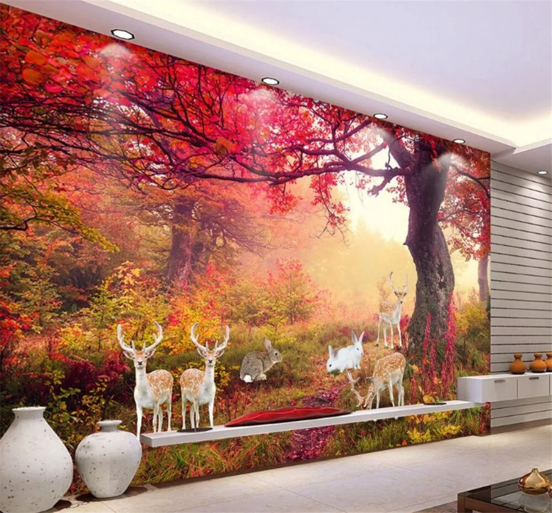 Autumn woods, forests, countryside, natural scenery, large 3D three-dimensional mural wallpaper, customized personalized