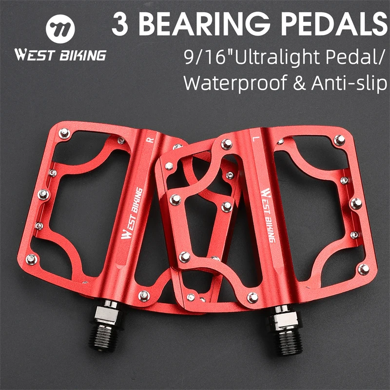 

WEST BIKING 3 Bearings Bicycle Pedals Ultralight Aluminium Alloy Anti-Slip CNC Bike Pedal BMX MTB Sealed Bearing Cycling Pedals