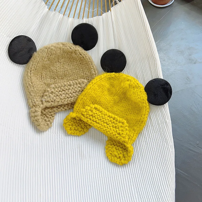 Disney Mickey Mouse Beanies Cartoon Anime Knitted Hats Autumn Winter Baby Soft Windproof Warm Caps Children Cute Earmuffs Gift