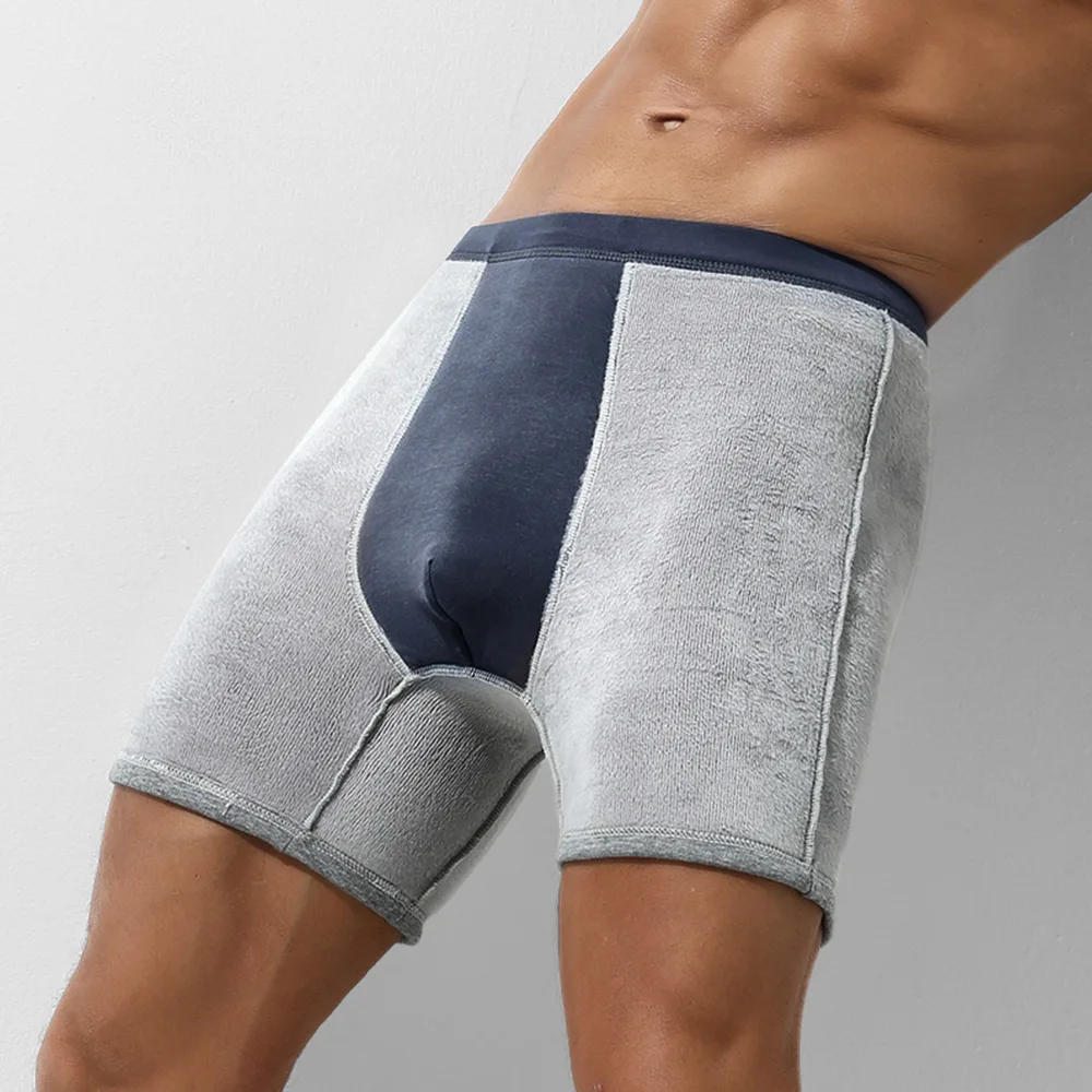 Men's Thermal Underwear, Men's Velvet Thickeneded Anti-Wear Legs, Extended Boxer Briefs, Autumn and Winter Middle-Aged and Elder