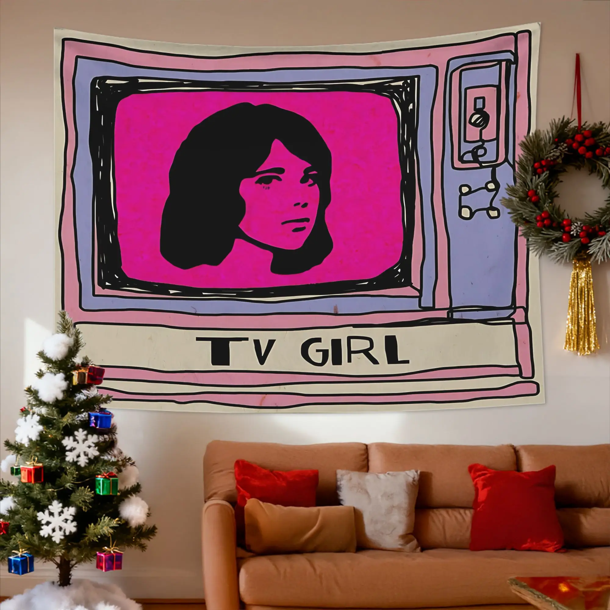 1pc Vintage T-TV G-Girl Wall Tapestry Retro Pink Purple Pop Art Wall Hanging Indie Aesthetic Dorm Decor aesthetic room decor