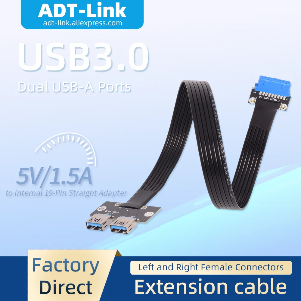 add-link-usb-30-portas-duplas-femea-parafuso-montagem-riser-adaptador-20-pinos-cabecalho-dobravel-cabo-empilhavel-duplo-de-90-graus-para-placa-mae