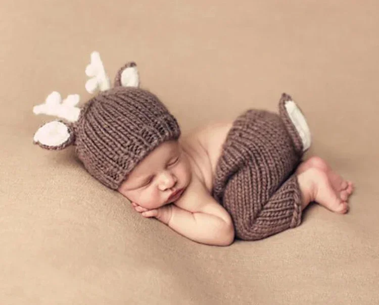 Newborn Photography Props Deer Costumes Infant Knitted Hat Pants Baby Photo Accessories Baby Photoshoot Outfit Baby Boy Outfit