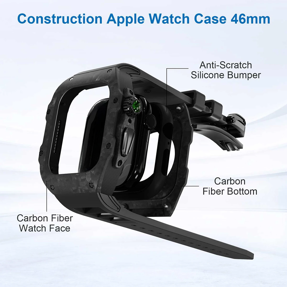 Carbon Fiber Case For Apple Watch S10 46mm Modification Kit Rubber Strap Sports for For AppleI Watch 44 45 49mm Luxury Refit Mod