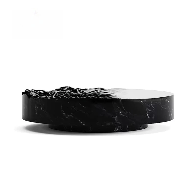 

Black marble hand polished wavy coffee table liquid marble center table numerical control sculpture marble