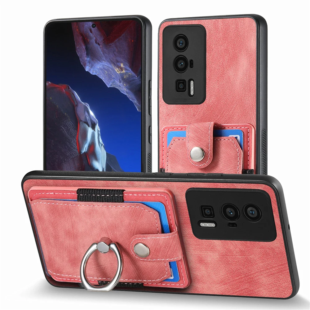 Case Cover With Ring Bracket And Multiple Credit Card Slot Function For Xiaomi POCO F5 M6 Pro M5 M5S C65 X6 X5 X4 X3 NFC F4 F3