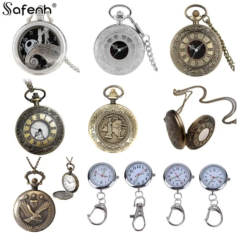 

1PCS Unisex Vintage Charm Black Fashion Roman Number Quartz Steampunk Pocket Watch Women Man Necklace Pendant With Chain Gift