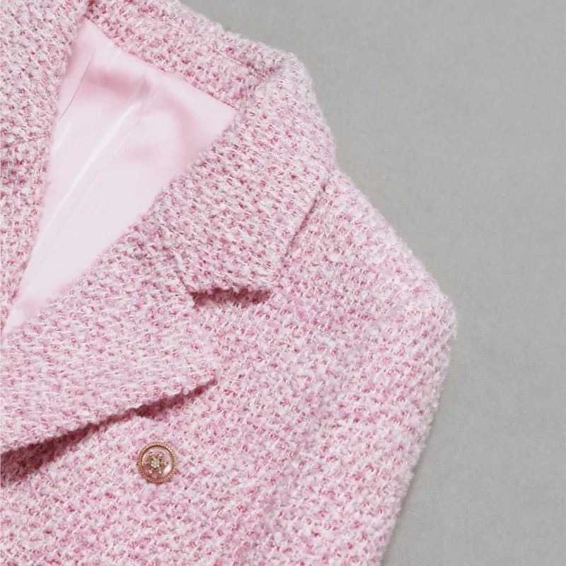 Pink tweed jacket autumn and winter women's coat classic and elegant with small fragrance One piece jacket