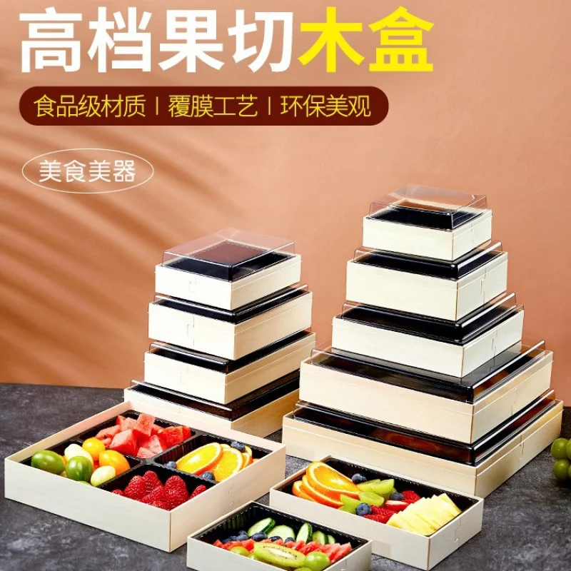 

Custom Fruit Packaging Box Fruit Platter Takeout Box Cut Fruit Food Grade Wooden Fruit Cutting Packing Box
