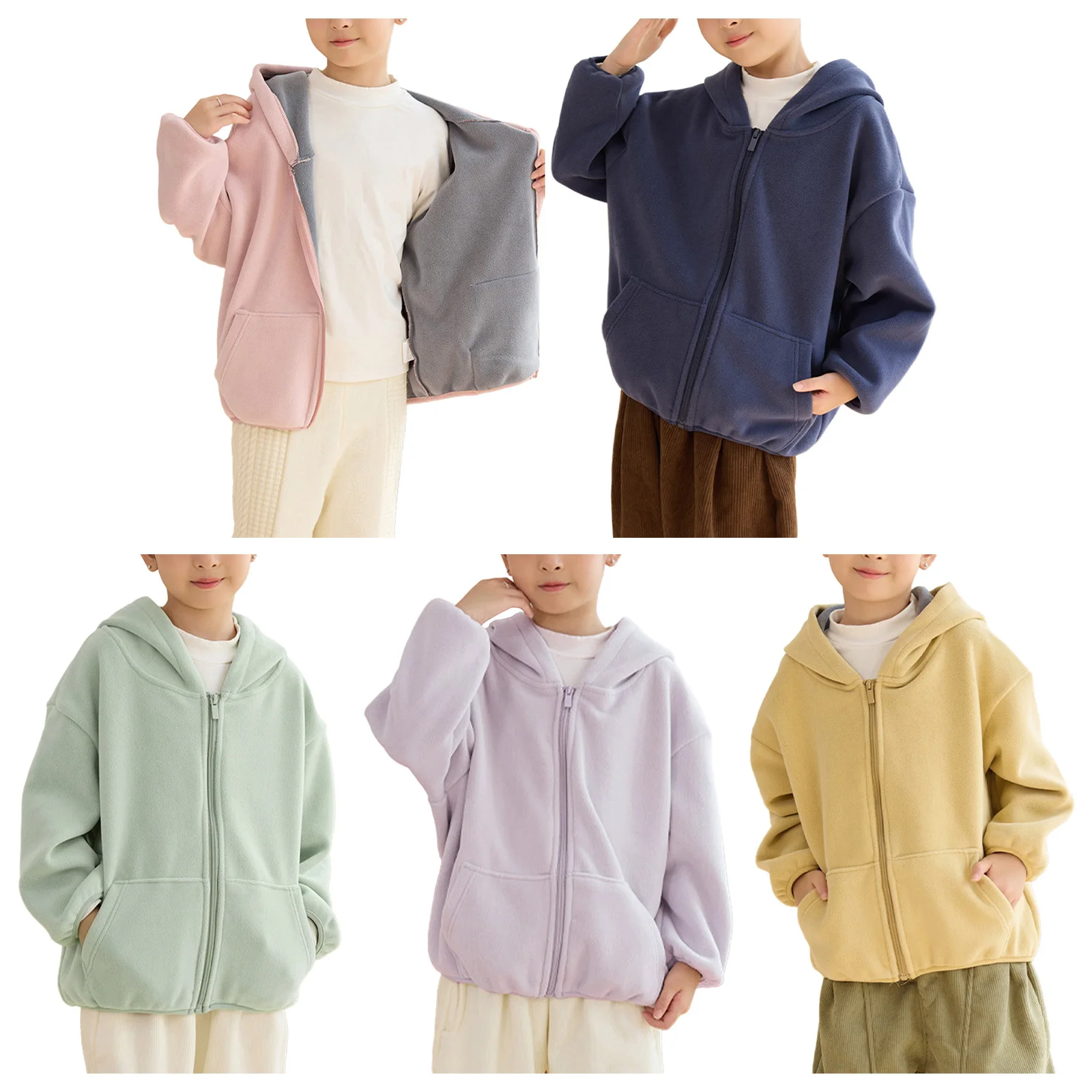 ガールズ ボーイズ カジュアル アウトドア 誕生日パーティー ジャケット トップ ジッパー フリース パーカー コート アウター 長袖 フード付きジャケット ポケット付き