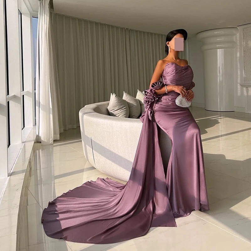 Thinyfull Sexy Mermaid Prom Evening Dresses Saudi Arabia Strapless 3D Flower Party Dress Women Cocktail Prom Gowns Customized image 4