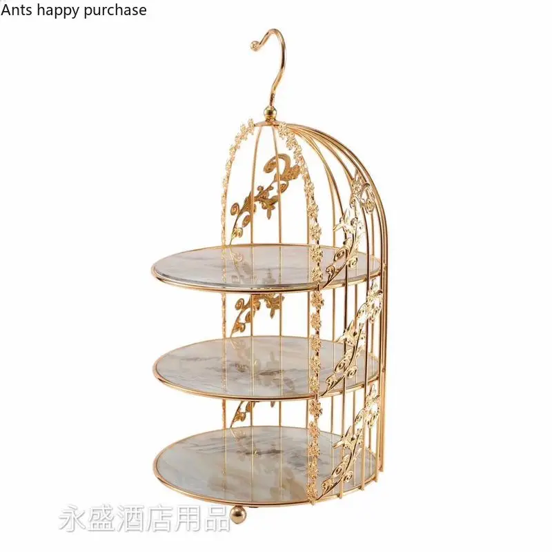 Dessert Table Decoration Tea Break Cake Tray Display Stand Wrought Iron Bird Cage Afternoon Tea Snack Stand Cake Stand Home Tool