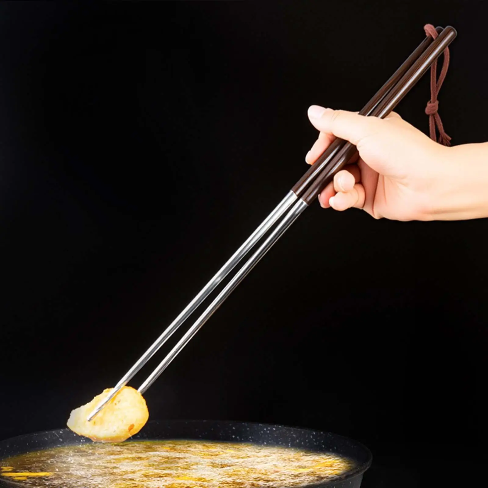 

1 Pair Cooking Chopsticks with Chicken Wing Wood Handle Heat Resistant Metal Reusable for Noodle Frying Home Use Kitchen Hot Pot