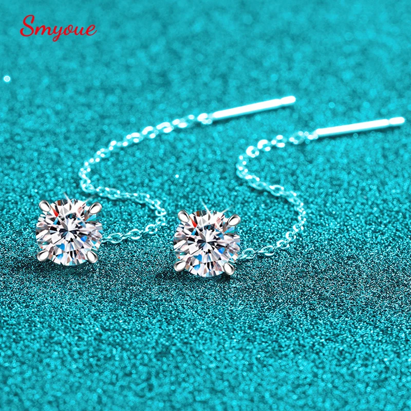 

Smyoue 5/6.5mm Tassel Round Cut Moissanite Drop Earring for Women Classic Four-claws Lab Diamond Ear Jewelry 925 Sterling Silver