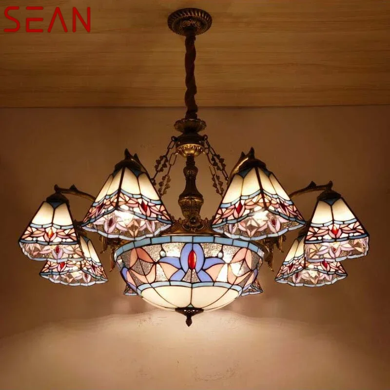 SEAN Tiffany European Living Room Pendant Lamp American Chandelier Bedroom Restaurant Bar Caf é Colour Glass Chandelier