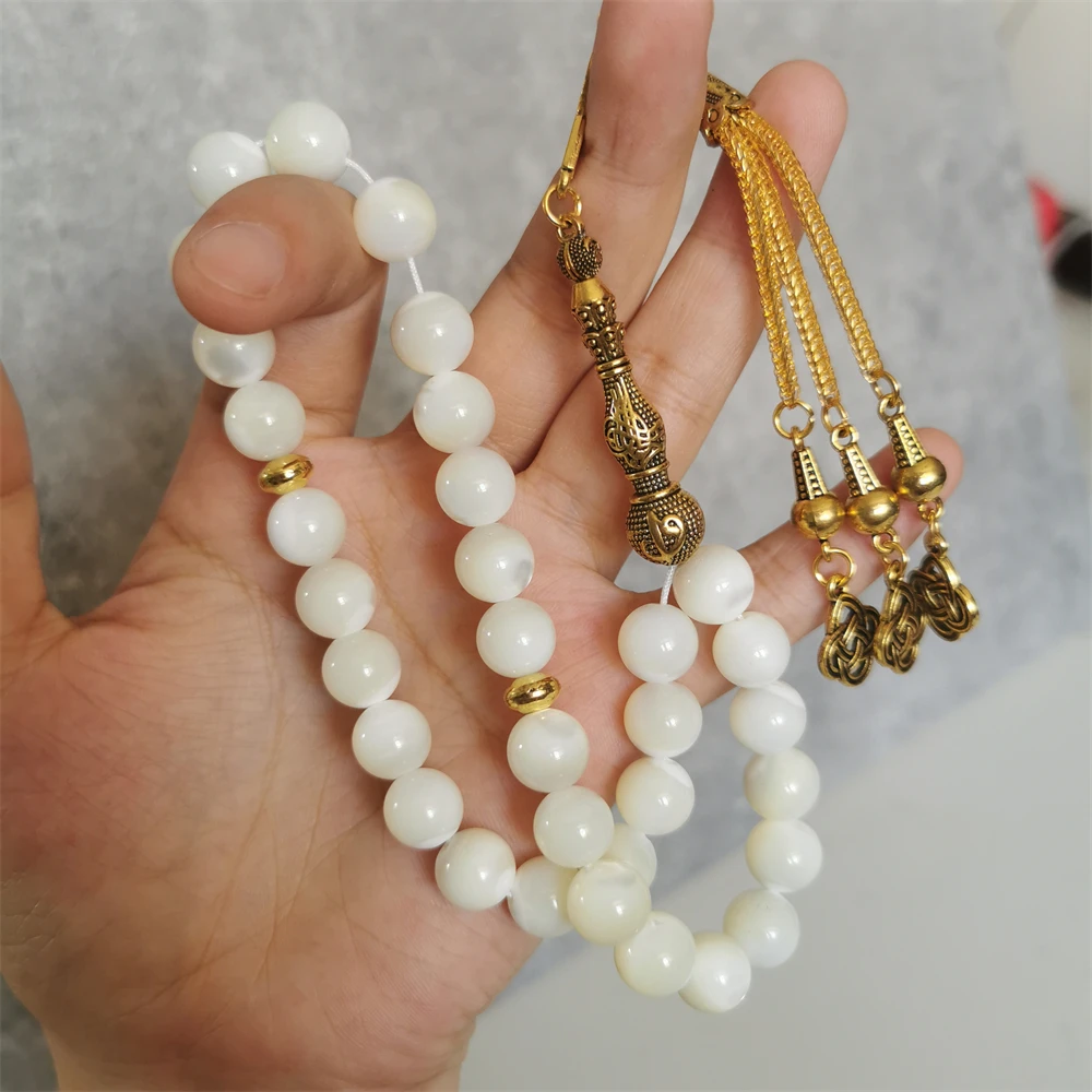 natural shell prayer beads gold metal tassel rosaries tasbeeh fashion muslim Rosary islamic tasbih misbaha tasbeeh tesbih gift