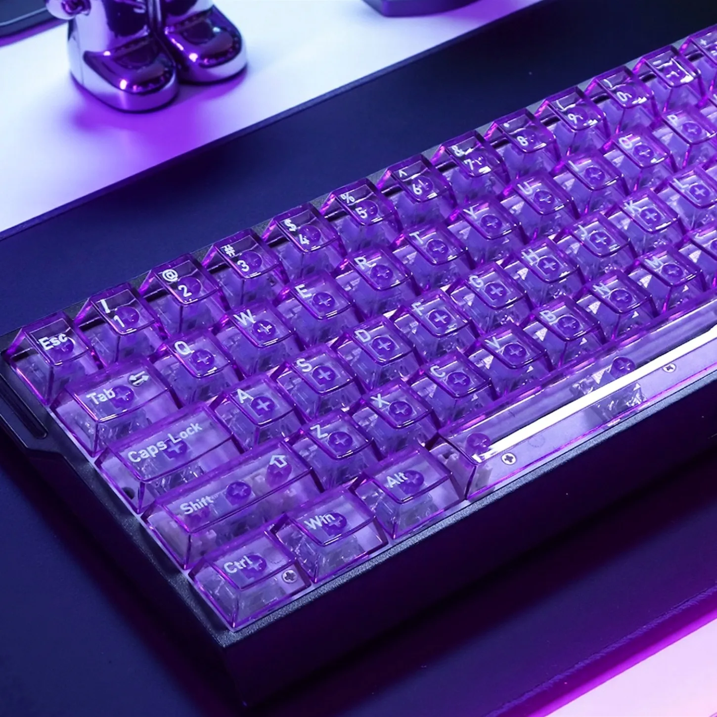 

136 Keys Cherry Profile Purple Transparent PC Keycaps Shine Through Backlit Custom Keycap Set for MX Mechanical Keyboard