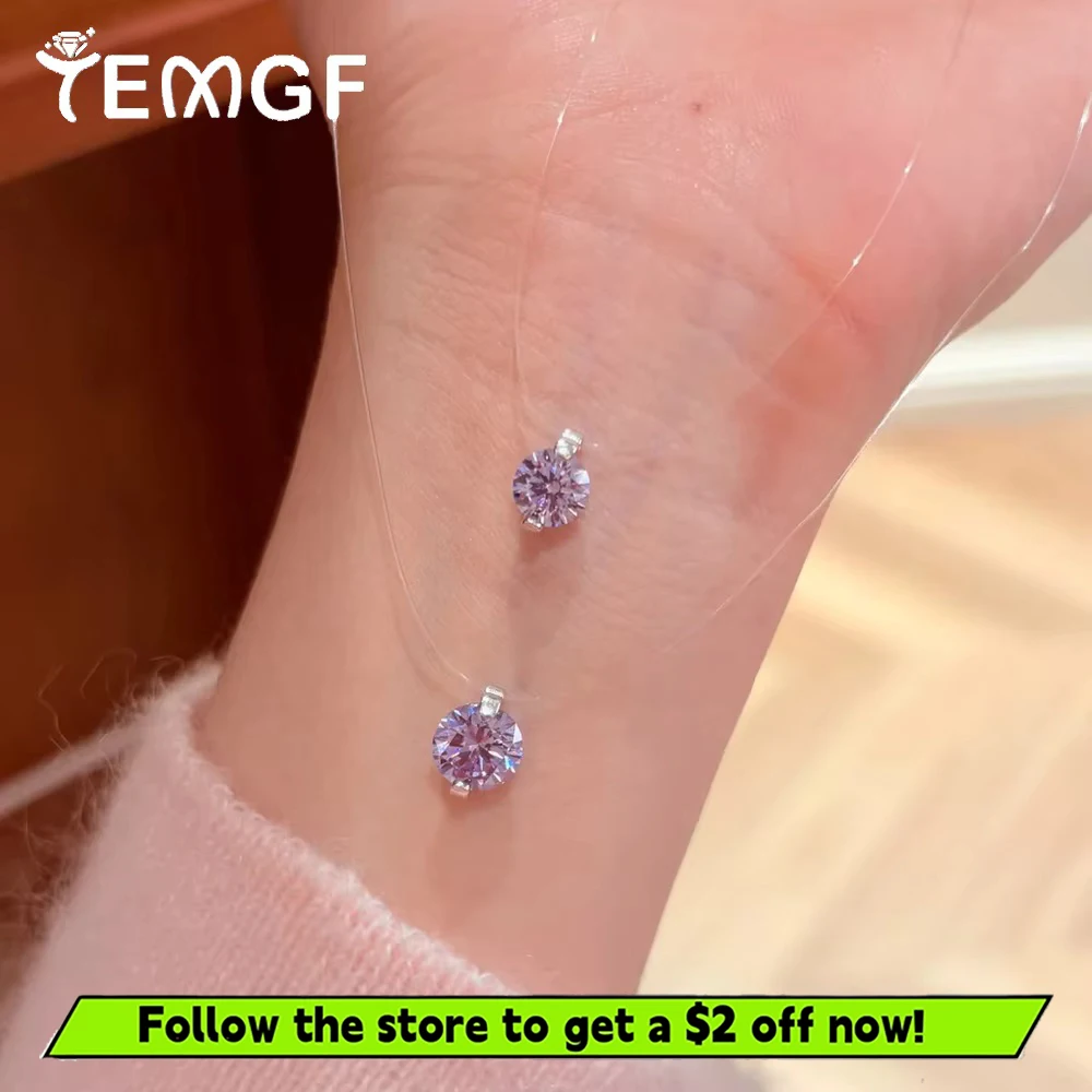 

TEMGF Colorful Moissanite Pendant Necklaces With GRA Transparent Fishing Line Women's Simple Collarbone Chain Neck Fine Jewelry