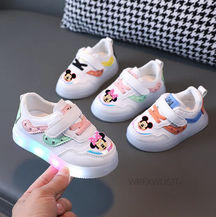 Disney Minnie mickey Kids Glowing Sneakers kids shoes boys girls Luminous Lighted Sneakers Cartoon Boys LED Children Shoes