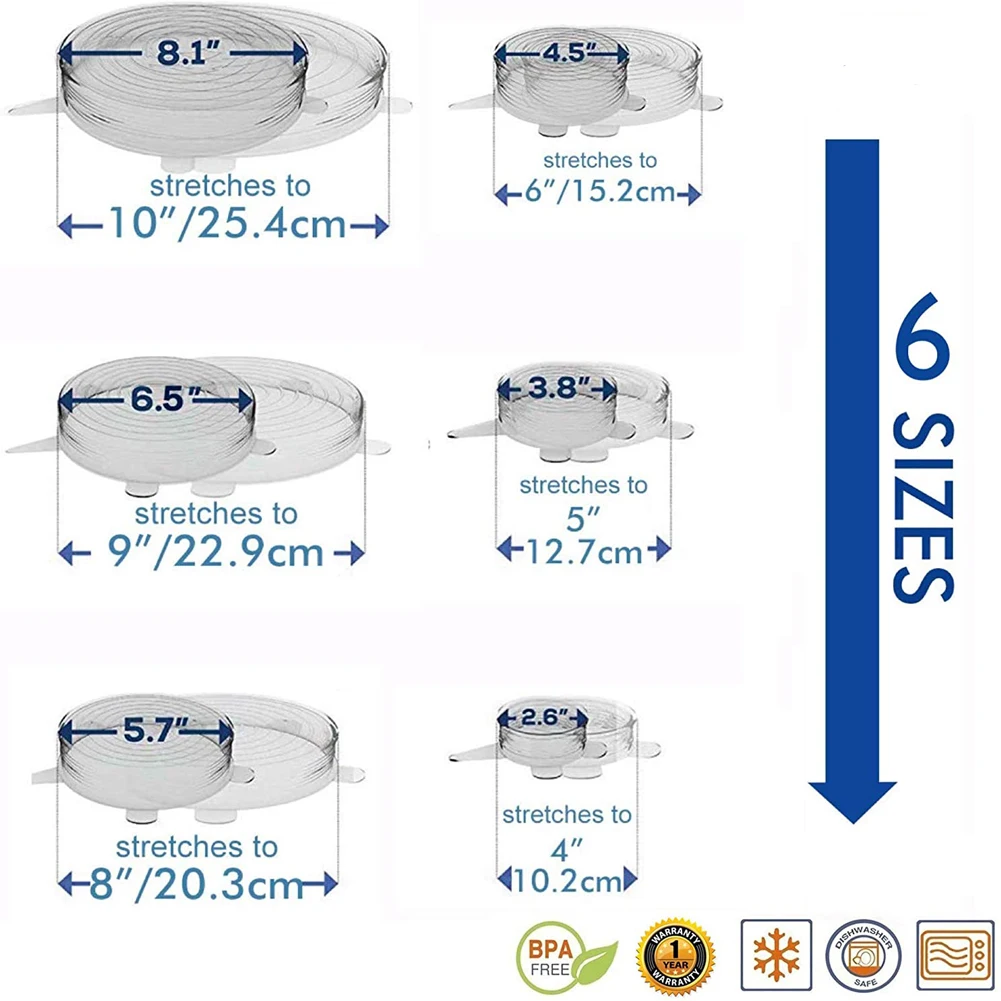 6 Buah Penutup Silikon Dapat Diadaptasikan Tutup Silikon Topi untuk Makanan Hidangan Universal Tutup Meregang untuk Kaleng Aksesoris Dapur