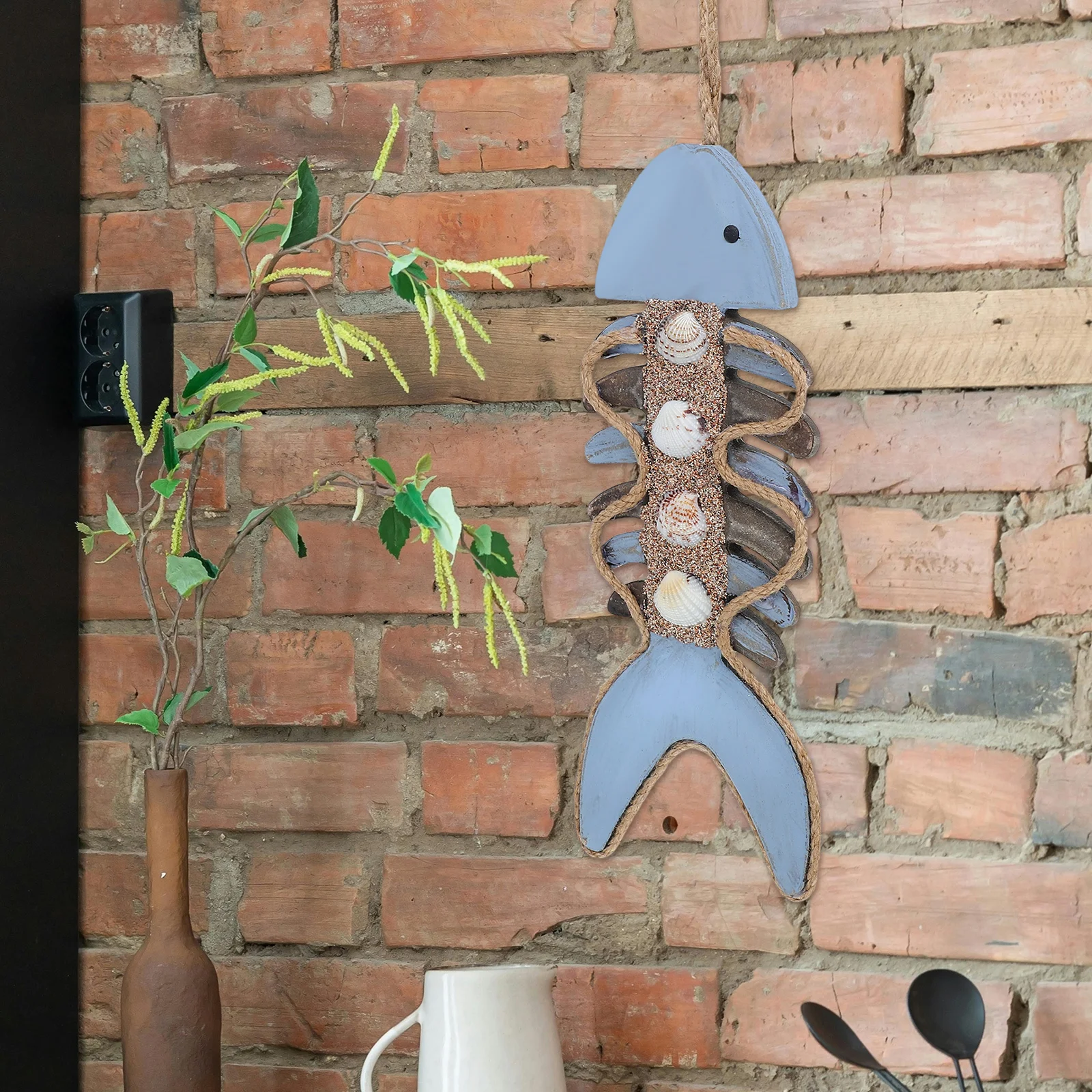 

Mediterranean Fish Bone Wall Decor Vintage Nautical Hanging Ornament Beach Theme Coastal Wall Art for Living Room Home